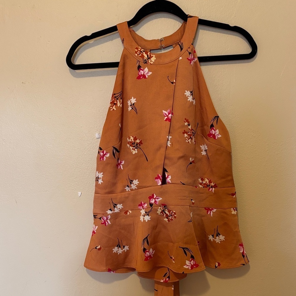 Express Floral Halter Top in Tan and Pink